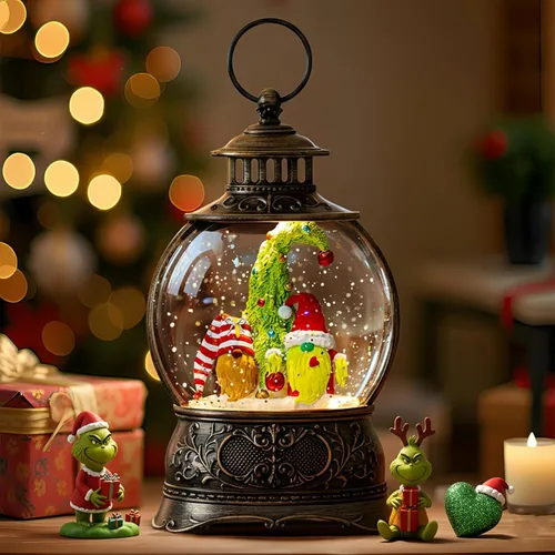 Miniatura 8 de Linterna de globo de nieve de Navidad, muñeco de nieve musical, árbol de Navidad, globo de nieve iluminado con temporizador USB/batería operada