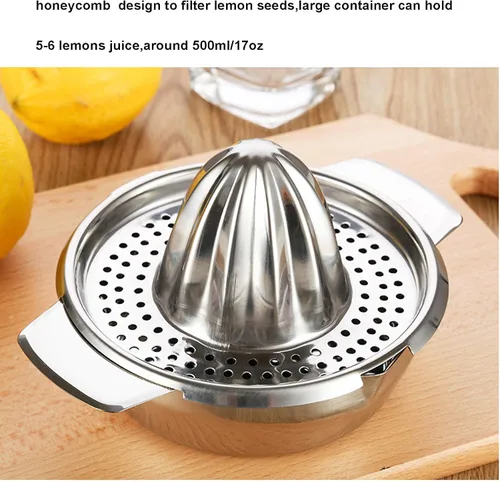 Miniatura 2 de Exprimidor de limón de acero inoxidable Exprimidor de cítricos Prensa de mano Herramienta de exprimir jugo de naranja con recipiente