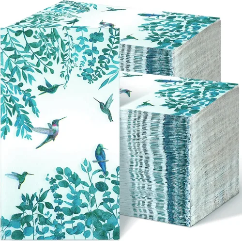 Miniatura 11 de Jetec 200 unidades de toallas de mano desechables de papel con flores y pájaros para baño, toallas de papel para invitados de baño, toallas de papel