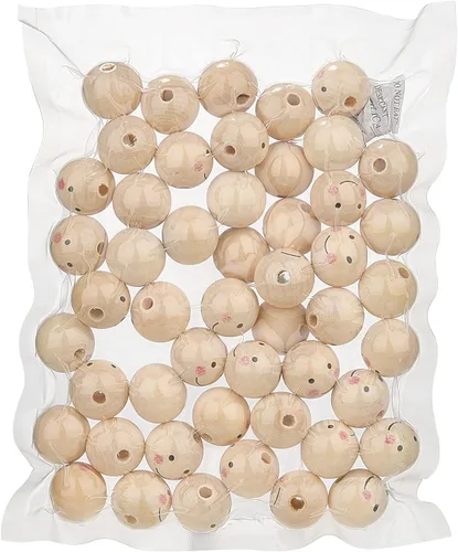 Miniatura 7 de PH PandaHall 50 cuentas de madera de 1 pulgada, cuentas de madera natural, cuentas de madera sueltas, bolas de madera con cara pintada para árbol