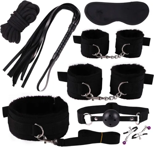 Kit de restricciones de bondage, juguetes sexuales para parejas, kits BSDM para parejas, juego de BDSM, juego de esclavitud ajustable, esposas Negro