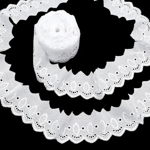 Ribete de encaje de algodón de 15 yardas, cinta de encaje con ojales blancos, borde ondulado, bordados florales para coser vestidos, ropa, bolsas,