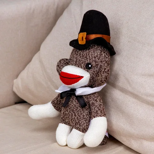Miniatura 9 de Plushland Calcetín de peregrino de peluche de Acción de Gracias, con lindo sombrero y cuello, juguetes de peluche de 6 pulgadas