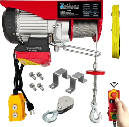 Polipasto eléctrico 2 en 1, polipasto eléctrico de 440 libras 120 V con control remoto, velocidad de elevación de 16 pies/33 pies, cabrestante de