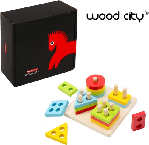Miniatura 6 de WOOD CITY Juguetes de clasificación y apilamiento de madera Montessori para niños pequeños de 1, 2, 3 años, rompecabezas educativos