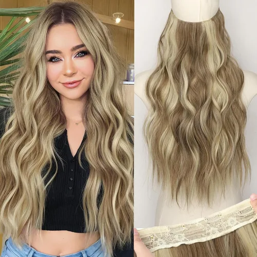 Miniatura 25 de KooKaStyle - Extensiones de cabello con hilo invisible, diadema transparente, ajustables, 4 clips fijadores, cabello largo y ondulado de 12
