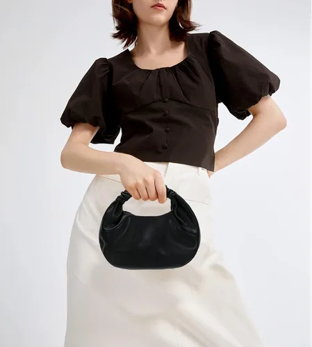 Miniatura 4 de Mini bolsos de mano tipo hobo para mujer, bolsos de mano de cuero suave para mujer en forma de nube con asa superior