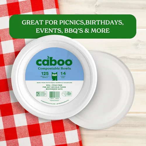 Miniatura 5 de Caboo Cuencos desechables de papel de bambú, paquete de 125 cuencos biodegradables resistentes de 14 onzas, cuenco compostable, cuenco de fiesta