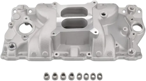 Miniatura 12 de Colector de admisión de doble plano satinado Compatible con SBC de bloque pequeño Chevy 265 350 400 de 1956-1986