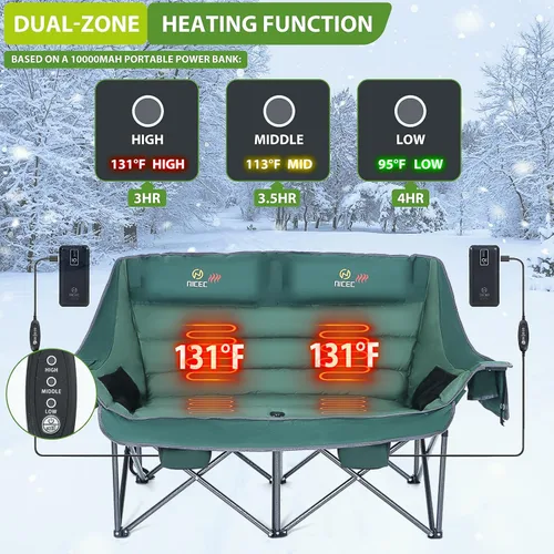 Miniatura 4 de Nice C Silla de camping climatizada con batería, sofá doble calefactado para campamento, sofá biplaza acolchado grueso de gran tamaño, banco