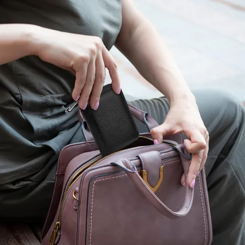 Miniatura 6 de Badiya Tarjetero de cuero genuino para mujer, con bloqueo RFID, acordeón, pequeña tarjetero