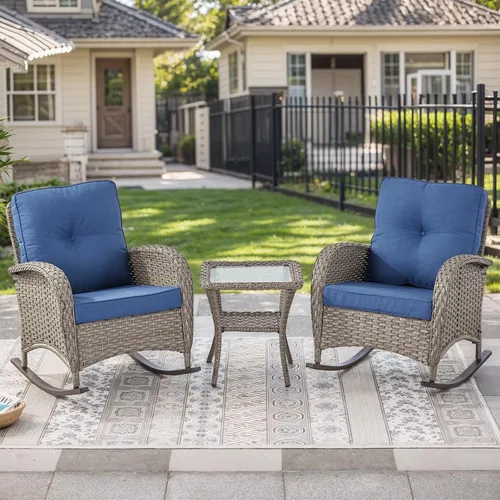 Miniatura 24 de HUMMUH Juego de 2 sillas de mimbre para exteriores, sillas de comedor con respaldo alto y asiento profundo para jardín, porche, patio trasero
