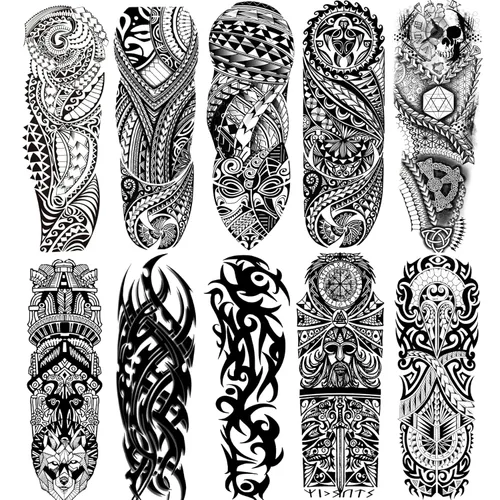 Miniatura 3 de Tatuajes de manga de león de tigre, tatuajes falsos de medio brazo y calcomanías de tatuaje de manga completa para mujeres y hombres, 10 hojas