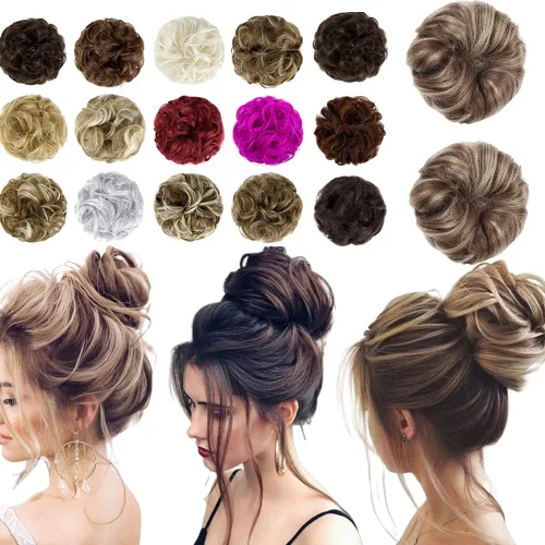 Miniatura 45 de Moño desordenado grande y desordenado, moño ondulado, rizado, coleteros gruesos, extensiones de cabello para mujeres y niñas, color marrón jengibre