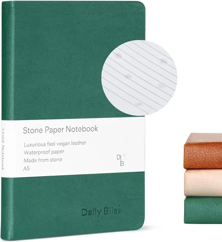 Miniatura 11 de Cuaderno de Papel de Piedra con Rayas Premium A5 Tapa Dura Diario de Cuero Vegano 160 Páginas Cuaderno Ejecutivo de Calidad Premium Para Hombres