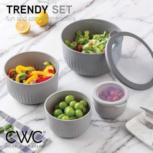 Miniatura 65 de COOK WITH COLOR Tazones de preparación con tapas - Juego de tazones pequeños de mezcla de plástico anchos y profundos anidables con tapas, juego