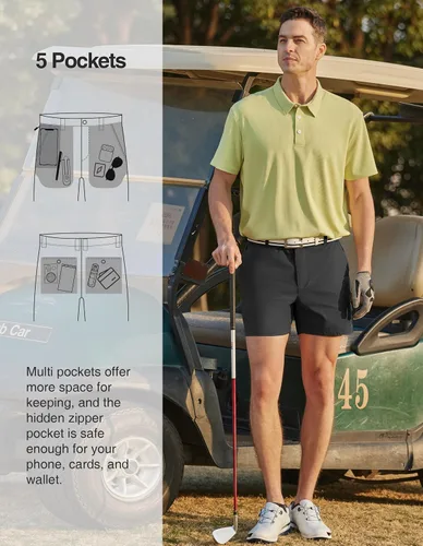 Miniatura 4 de PULI Pantalones cortos de golf para hombre, entrepierna de 5 pulgadas, ajuste relajado, elástico, ligero, casual, viajes, secado rápido, pantalones