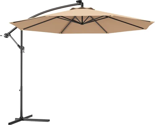 Parasol colgante 10' de Giantex, sombra para patio con desplazamiento, mercado al aire libre, con base cruz en T, Beige