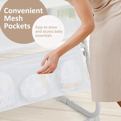 Miniatura 4 de INFANS Moisés sobre la cama para bebé, cama de noche con pared inferior para un fácil acceso, cierre seguro para dormir, altura ajustable, Blanco