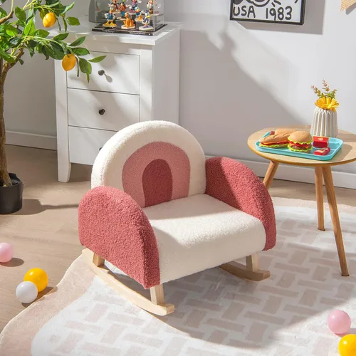 Miniatura 2 de Costzon Sofá para niños, mecedora para niños pequeños con marcos de madera maciza, tela de felpa, diseño antipuntas para habitación de niños