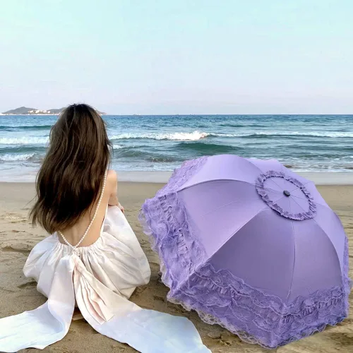 Miniatura 12 de WANLIAN Paraguas de encaje a prueba de viento plegable soleado y lluvioso a prueba de rayos ultravioleta anti sol protección UV sombrilla paraguas