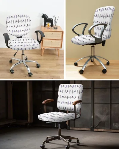 Miniatura 6 de Fundas elásticas para silla de oficina con diseño de pájaros morados, 2 piezas, suave, decorativo, protector para silla de escritorio, protector