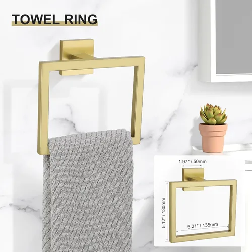 Miniatura 3 de Juego de 5 toallas de baño de color dorado claro cepillado, juego de toallero para baño, juego de accesorios de baño de acero inoxidable SUS304