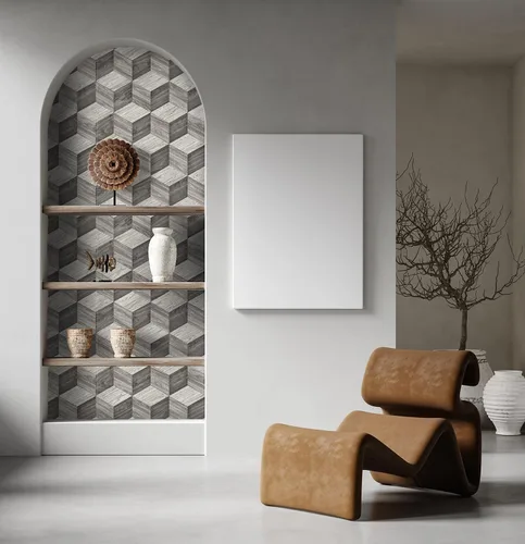 Miniatura 6 de CONCORD WALLCOVERINGS ™ DC119071 - Papel tapiz geométrico gris para despegar y pegar, extraíble, papel tapiz temporal, 21 pulgadas x 16.4 pies