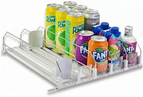 Organizador de latas de soda con empujador automático | Organizador de bebidas para refrigerador | Dispensador de bebidas para soda, latas y