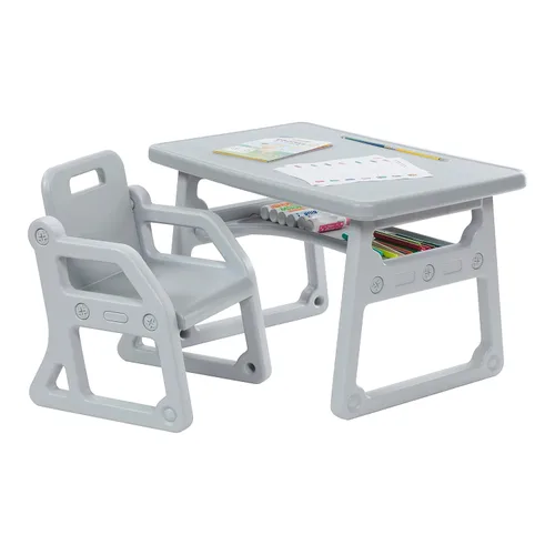 Miniatura 11 de ECR4Kids Escritorio y silla para niños pequeños, muebles para niños, gris/gris claro, 2 piezas