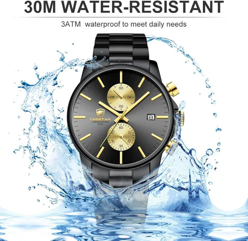 Miniatura 5 de Golden Hour Fashion Business Relojes para hombre con cronógrafo a prueba de agua de acero inoxidable reloj de cuarzo con fecha automática