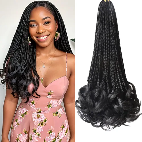 Miniatura 84 de Trenzas de ganchillo rizado francés T33, cabello pre-anillado 10 pulgadas, trenzas cortas rizadas francesas con extremos rizados, trenzas box