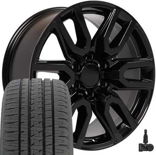 OE Wheels CV36 20x9 Llantas negras brillantes de 20 pulgadas, juego de 4, ruedas de 6 x 139.7 – TPMS opcional y paquetes de neumáticos y llantas