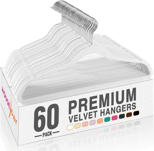 Miniatura 38 de HOUSE DAY - Perchas de terciopelo negro de 60 unidades, antideslizantes, resistentes, para abrigos, perchas premium delgadas que ahorran espacio