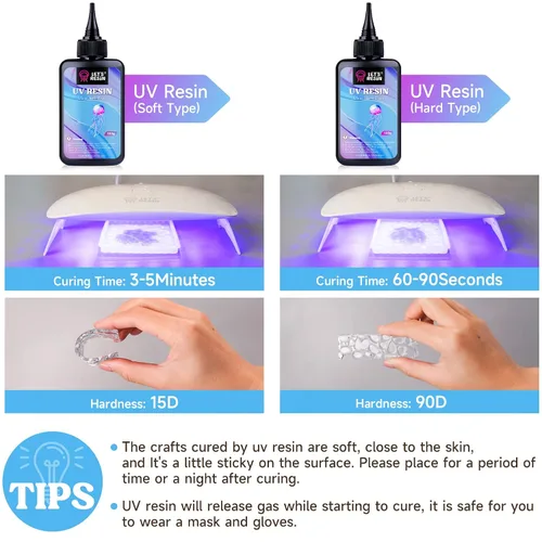 Miniatura 3 de LET'S RESIN Resina UV tipo suave, 3.53 onzas de resina epoxi ultravioleta transparente elástica y flexible, kit de resina UV de baja contracción