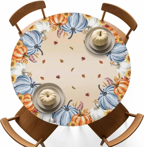 Miniatura 14 de Mantel redondo ajustable con diseño de huevos de Pascua de 36 a 44 pulgadas, bonito mantel colorido con borde elástico, manteles impermeables a
