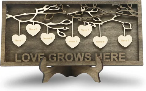 Miniatura 30 de Árbol genealógico con etiqueta de corazón, placas de madera grabadas personalizadas, regalos personalizados para madres, padres, escritorio, nombres