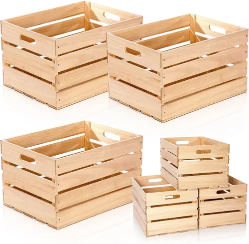 Miniatura 9 de Weysat Paquete de 3 cajas grandes de madera para almacenamiento, 16 x 12 x 9.5 pulgadas, cajas de madera sin ensamblar con asa, caja decorativa