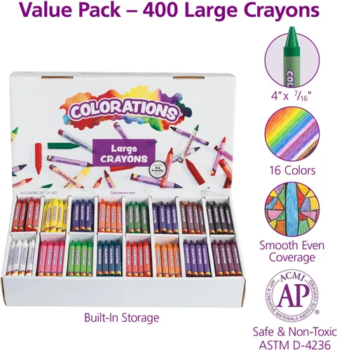 Miniatura 2 de Colorations Paquete de crayones grandes para el aula, 400 unidades, 16 colores, no tóxicos, suministros escolares para niños, crayones jumbo a