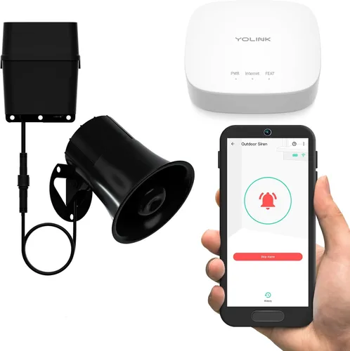 Miniatura 15 de YoLink Kit de sirena de seguridad para exteriores y controlador de alarma inteligente: 110 dB, inalámbrico, alimentado por batería, alcance de 1/4