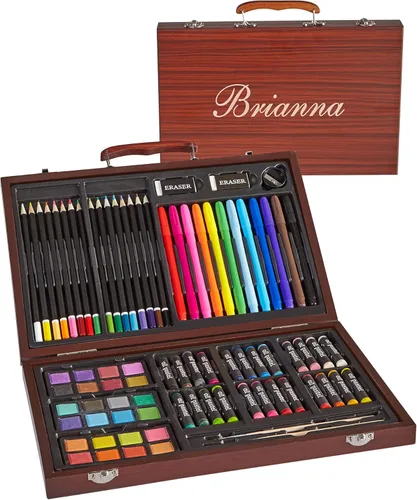 Miniatura 8 de Let's Make Memories - Juego de arte de lujo personalizado de 80 piezas para niños - Estuche de madera - Crayones al óleo, lápices