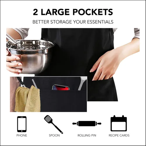 Miniatura 4 de Funny Aprons Black Kitchen Chef Apron, 2 Pockets Adjustable Neck Strap for Cooking Baking BBQ Birthday Gifts