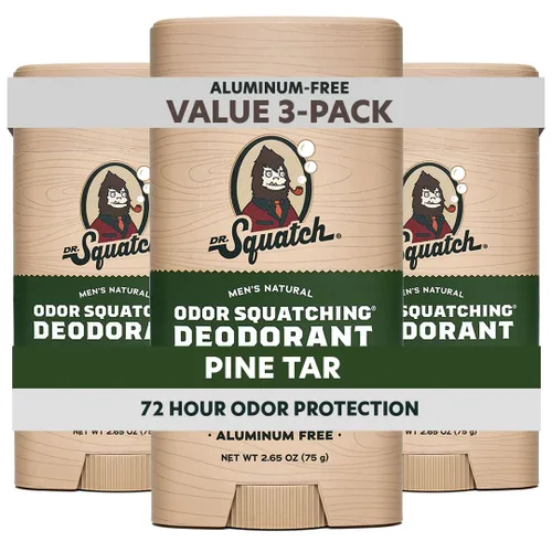 Dr. Squatch Desodorante natural para hombres, sin olor, sin aluminio, alquitrán de pino (2.65 onzas, paquete de 3)