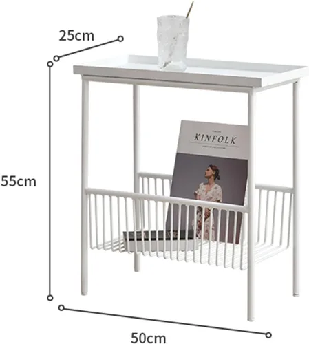 Miniatura 3 de Mesa de Café Creativa Mesa Auxiliar Salón Pequeño Sofá Mini Mesa de Centro Dormitorio Cabecera Sencilla Doble Estante Mesa Móvil para Espacios Blanco