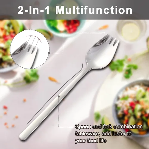 Miniatura 5 de Juego de 6 tenedores de metal, utensilios de ensalada de acero inoxidable 18/10, cucharas de postre de mango de 7.9 pulgadas de largo, cucharas