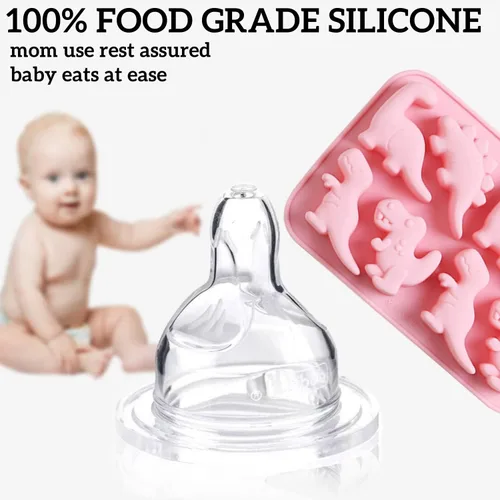 Miniatura 4 de Crethinkaty Moldes de silicona de grado alimenticio de dinosaurio, 8 cavidades de chocolate duro para caramelos de hielo, molde de silicona