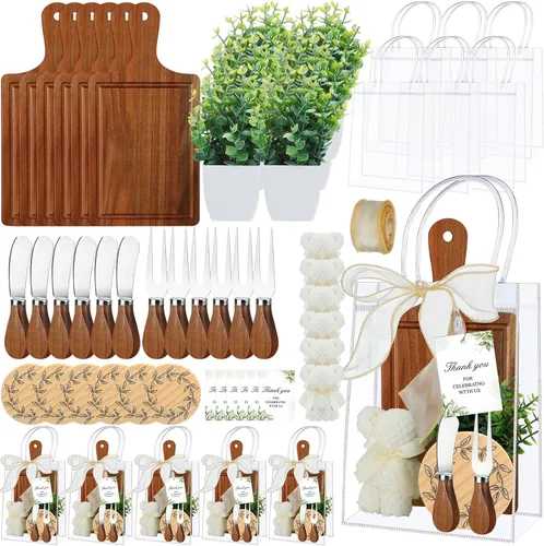 Honeydak 49 Piezas Premios de Baby Shower para Jugadores de Juegos, 6 Juegos de Tabla de Quesos con Tenedor y Cuchillos, Posavasos, Toalla, Planta