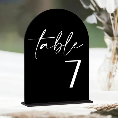 Miniatura 3 de Números de mesa de acrílico de arco negro con soportes 1-15, letrero acrílico arqueado negro de 5 x 7 pulgadas y base, números de mesa de arco
