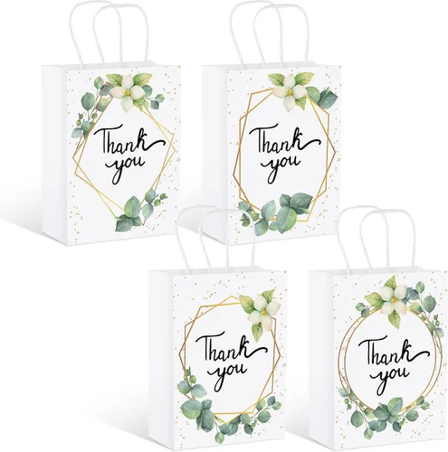 Greenery - Bolsas pequeñas de regalo de eucalipto con asas, papel de diseño floral con asas, para baby shower, boda, hotel, invitados, bolsas de