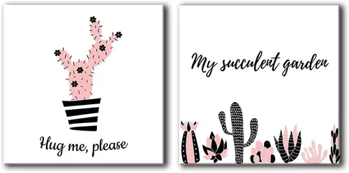 NWT Lienzo decorativo para pared, diseño de cactus lindo, pintura abstracta para impresiones caseras, enmarcado, 12 x 12 pulgadas, 2 paneles
